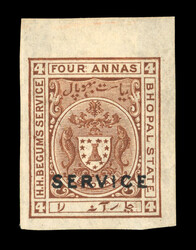 1908 4 Annas officials imperfs with normal and inverted overprinted ...