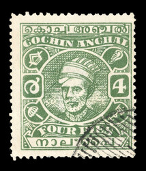 1943 4p green used with clear design and good colour, some creasing, ...