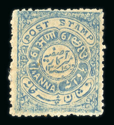 1900 1/4 anna pale-blue showing double entry, one inverted, mint o.g. ...