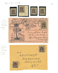 1905 1/4a on 1/2a brown-purple group, with four mint incl. sheet ...