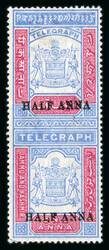 Telegraphs: 1906-09 Provisionals 1/2a on 1a bright blue and carmine, ...