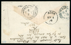 1896 (Apr 27) "British East Africa" overprint 2 1/2a envelope sent to ...