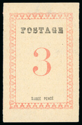 1886 3d rose, POSTAGE 29 1/2mm and without stops, without handstamp, ...