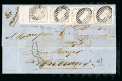 1848-59 Post Paid 1d red on greyish, latest impression, top marginal ...