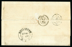 1860-63 4d. rose on 1860 (Apr 7) outer wrapper to Nantes, France, ...