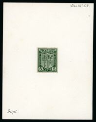 1908 Arms 5c essay in green very similar to the 1910 design except ...