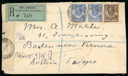 1925 registered cover to Austria franked 1d and 3d (2) tied Fort ...