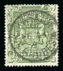 1892-93 £5 sage-green used with large part Kasama N.E.Rhodesia cds, ...