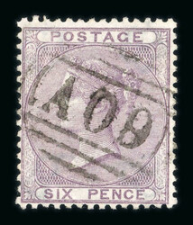 1858-60 GB 6d lilac with neat "A09" cancel, a fine example; cert. BPA ...