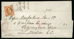 1880 (May 28) wrapper to England with 1864-76 (1s) deep orange perf ...