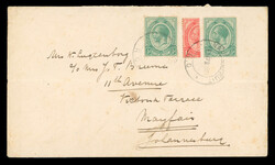 1921 envelope to Johannesburg with 1913-24 1d bisect along with two ...