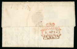 1816 (30.3) Folded entire sent from Cork, via Dublin to Portsmouth, ...
