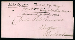 1834 (May 29th) Folded entire sent from Philadelphia to Belfast and ...