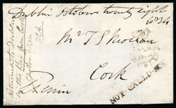 1834 Cover front with part back flaps to Cork, franked free and with ...