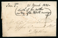 1821 (16.4) Folded entire sent from Belfast to Upper Dominick Street, ...