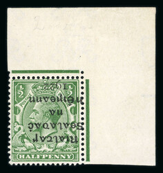 1/2d green, mint top right corner marginal single, showing inverted ...