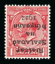1d scarlet, two mint singles, showing inverted overprint and inverted ...
