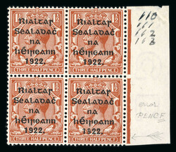 1 1/2d red-brown, mint and mint nh right sheet marginal block of four ...