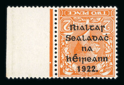2d orange, die I, mint right sheet marginal, showing inverted ...