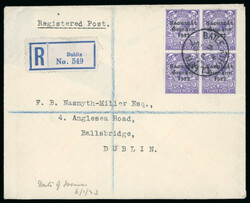 3d bluish violet, block of four, neatly cancelled BAILE ÁTHA ...
