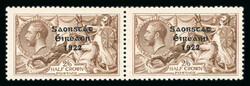 2s6d chocolate-brown, mint horizontal pair, right stamp showing ...