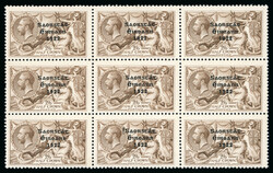 2s6d chocolate-brown, mint nh block of nine from Base Plate 5A, ...