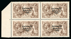 2s6d chocolate, mint and mint nh left sheet marginal block of four, ...