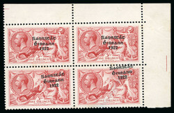5s rose-red, mint nh top right corner sheet marginal block of four, ...