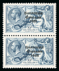 10s grey-blue, mint vertical pair, top stamp showing minor variety ...