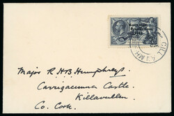 2s6d chocolate, 5s red and 10s indigo, each individually tied on ...