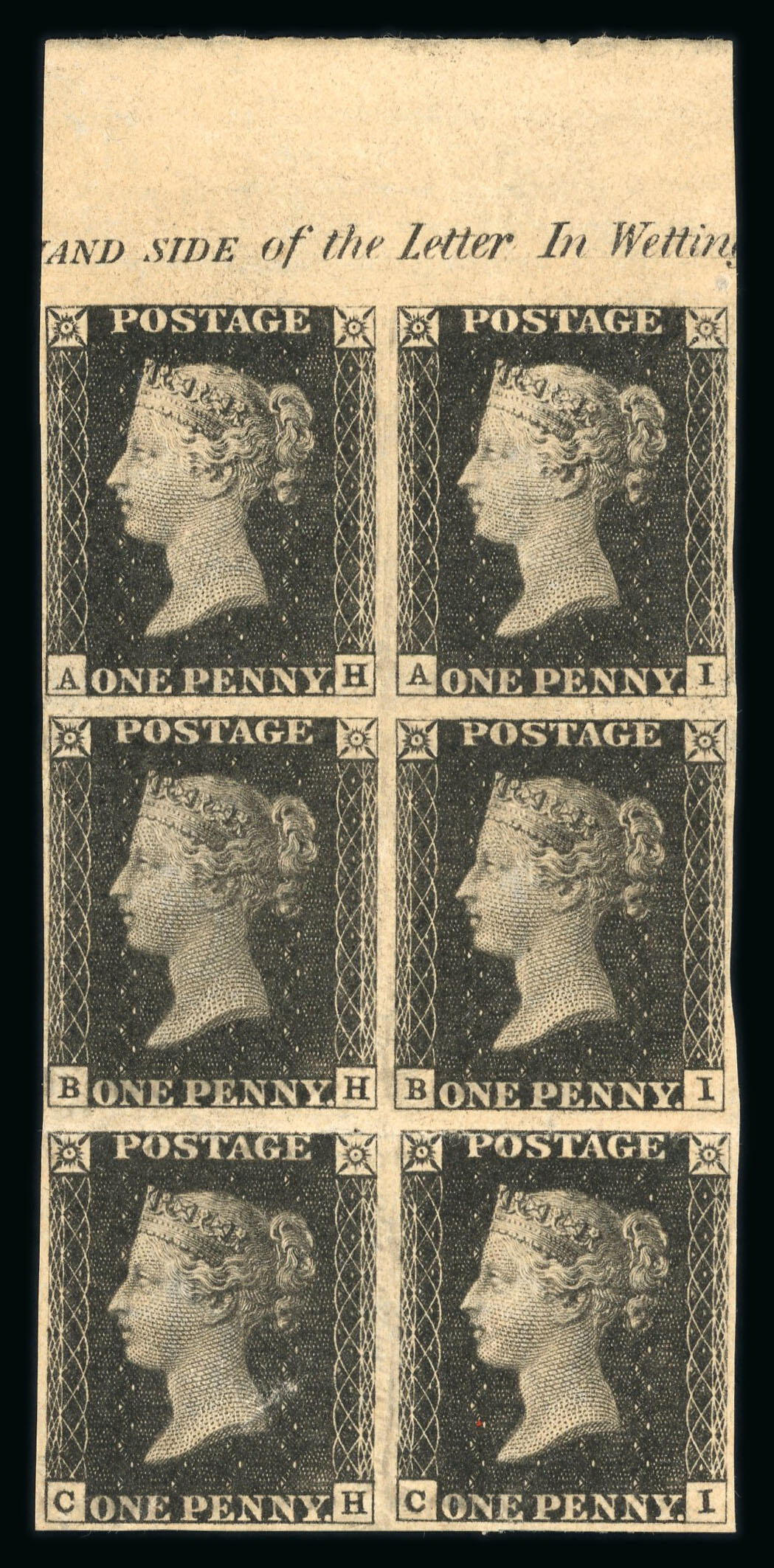 The Famous Ferry Mint Block of Six from Plate Eleven1840 1d Black, ...