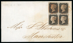 1840 1d Black, Plate 1a (CD–DE) Block of Four on Cover — May 1840 ...