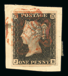 1840 1d Black, Plate 1a, JB. Fresh, four margins, used on small ...