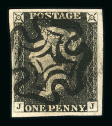 1840 1d Grey-Black, Plate 1b, JJ, State 2 with partial recut left ...