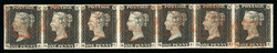 1840 1d Black, Plate 1b (QE–QK) Horizontal Strip of Seven, UsedAn ...
