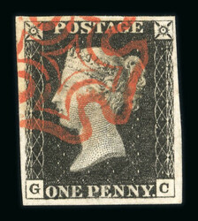 1840 1d Black, Plate 2, GC, with basal shift variety. Good to very ...
