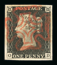 1840 1d Black, Plate 2, OD. Four good to large margins, centrally ...
