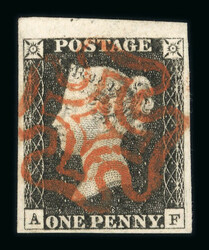 1840 1d Black, Plate 3, AF. Marginal example from the top of the ...