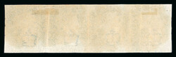 1840 2d Blue, Plate 1, LD–LG, horizontal strip of four. ...