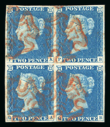 1840 2d Pale Blue, Plate 1 (PA–QB) Block of Four, Used A most ...