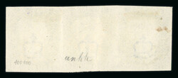 1840 2d Blue, Plate 2, DH–DJ, horizontal strip of three. Good ...
