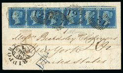1845 (2 Apr) Cover to New York, bearing 1841 2d Blue, Plate 3, ...