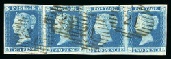 1841 2d blue Pl. 4 LI-LL, a bright fresh horizontal strip of three ...