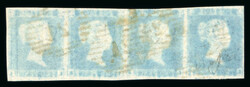 1841 2d blue Pl. 4 LI-LL, a bright fresh horizontal strip of three ...