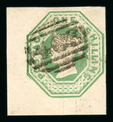 1847–54 1s Green, Die 2, lower-left corner marginal example, large ...