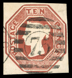 1847–54 10d Brown, used with London “75” duplex—a rare usage ...