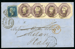 1856 (12 May) Wrapper from Leeds to Italy, bearing 1847–54 6d Dull ...