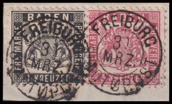 "Freiburg-Stadtpost" K2 zweimal sehr schön auf Luxusbfst. 1 Kr. und ...
