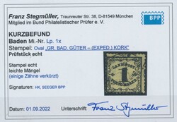 "Kork", Wiegestempel der Güterexpedition zentr. auf Landpost 1 Kr. ...