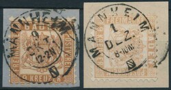 "Mannheim" K2 (verschied. Typen) auf zwei Luxusbriefstücken mit 9 Kr ...